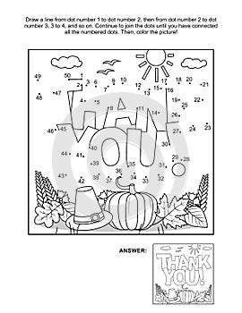 Thanksgiving Day holiday themed dot-to-dot, or connect the dots, else join the dots, picture puzzle and coloring page photo